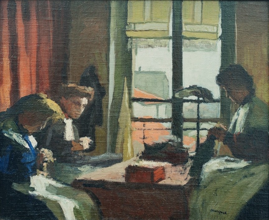 Albert Marquet, Die Putzmacherinnen (Arbeit,Fenster,Frau Und Beruf,Frau,Handarbeit,Modistin,Impressionismus,Nähen,Interieur,Französische Kunst,Jahrhundertwende)
