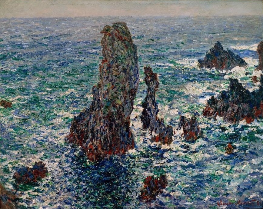 Claude Monet, Pyramides de Port-Coton, mer sauvage (Küste,Landschaft,Meer,Impressionismus,Brandung,Felsen,Französische Kunst,Sturm)