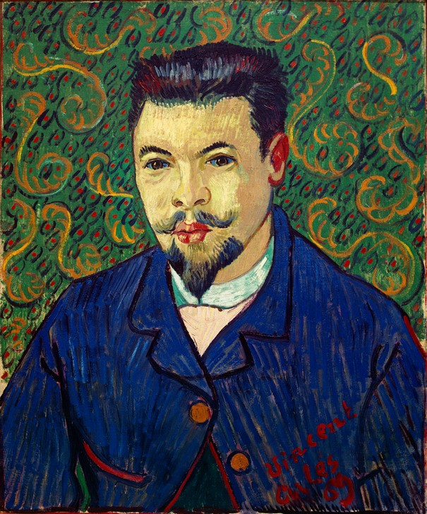 Vincent van Gogh, Bildnis Doktor Felix Rey (Arzt,Mann,Medizin,Tapete,Impressionismus,Bart,Portrait,Niederländische Kunst,Spitzbart,Gemustert,Junger Mann)
