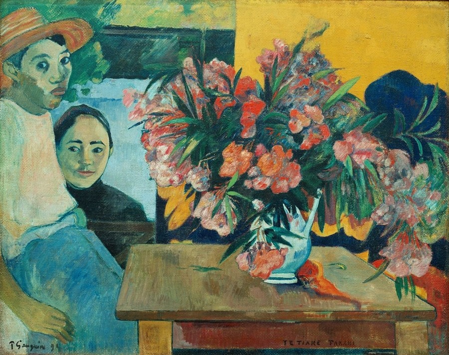 Paul Gauguin, Te tiare Farani (Botanik,Frau,Mann,Völkerkunde,Tisch,Stillleben,Portrait,Heimweh,Blumenstrauss,Französische Kunst,Paar,Kulturimport,Blume,Jahrhundertwende,Land Und Leute)