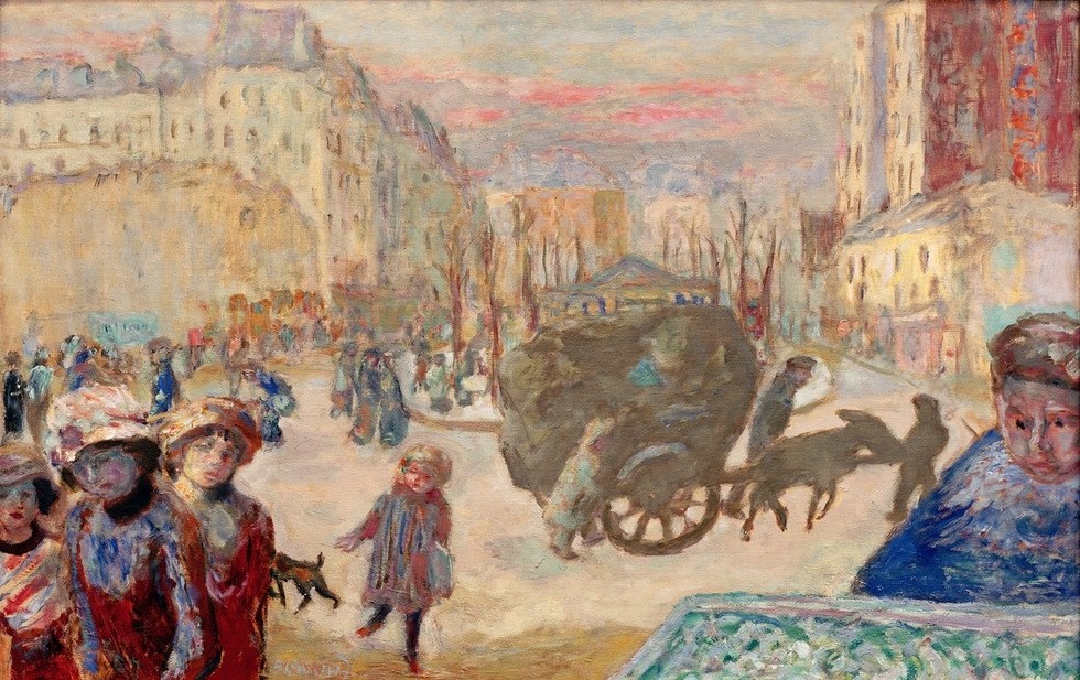 Pierre Bonnard, Morgen in Paris (Strassenszene, Alltag, Tageszeiten, Boulevard, Eselskarren, Fuhrwerk, Post-Impressionismus,  Wohnzimmer, Wunschgröße, Klassische Moderne,)