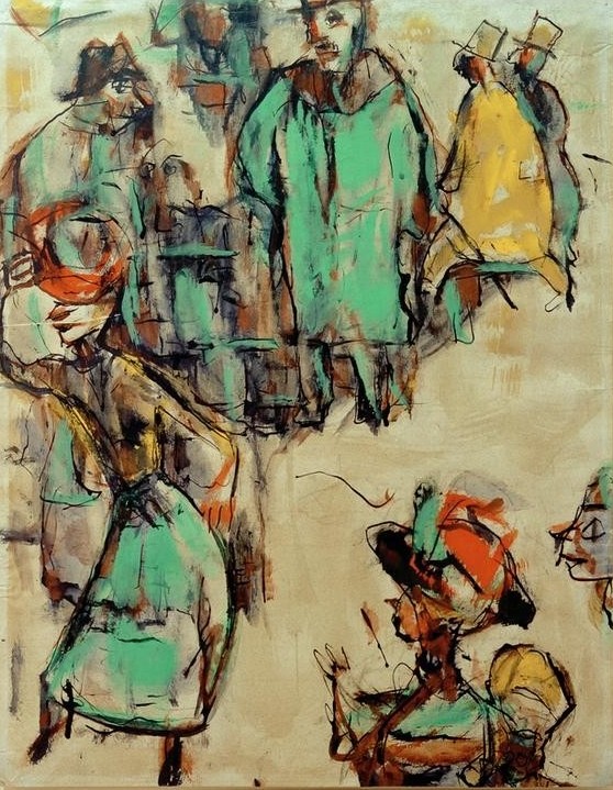 Christian Rohlfs, Straßenszene (Deutsche Kunst, Strassenszene,   Grossstadt, Expressionismus, Fussgänger, Fussgängerin, Wohnzimmer, Treppenhaus, Wunschgröße, klassische Moderne)