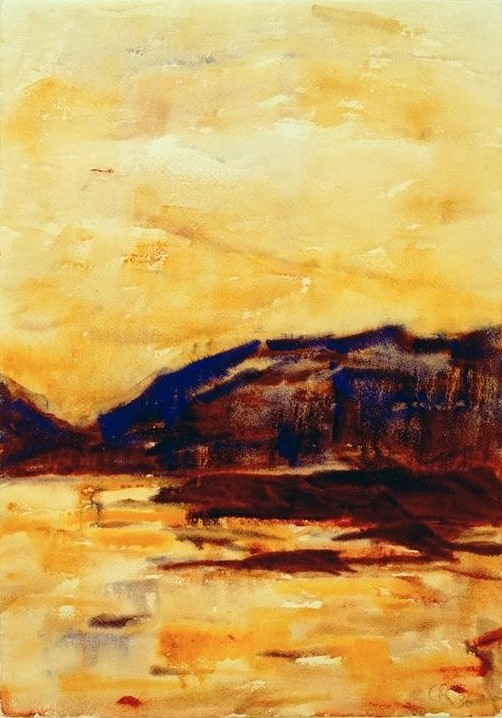 Christian Rohlfs, Goldenes Abendlicht am Lago Maggiore (Landschaft, Sonnenuntergang, Abend, See, Italien, Expressionismus, Wohnzimmer, Treppenhaus, Wunschgröße, klassische Moderne)