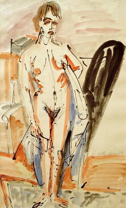 Ernst Ludwig Kirchner, Stehender Akt (Stehende nackte Frau) (Deutsche Kunst,Frau,Akt,Expressionismus,Die Brücke,Ganzfigurig)