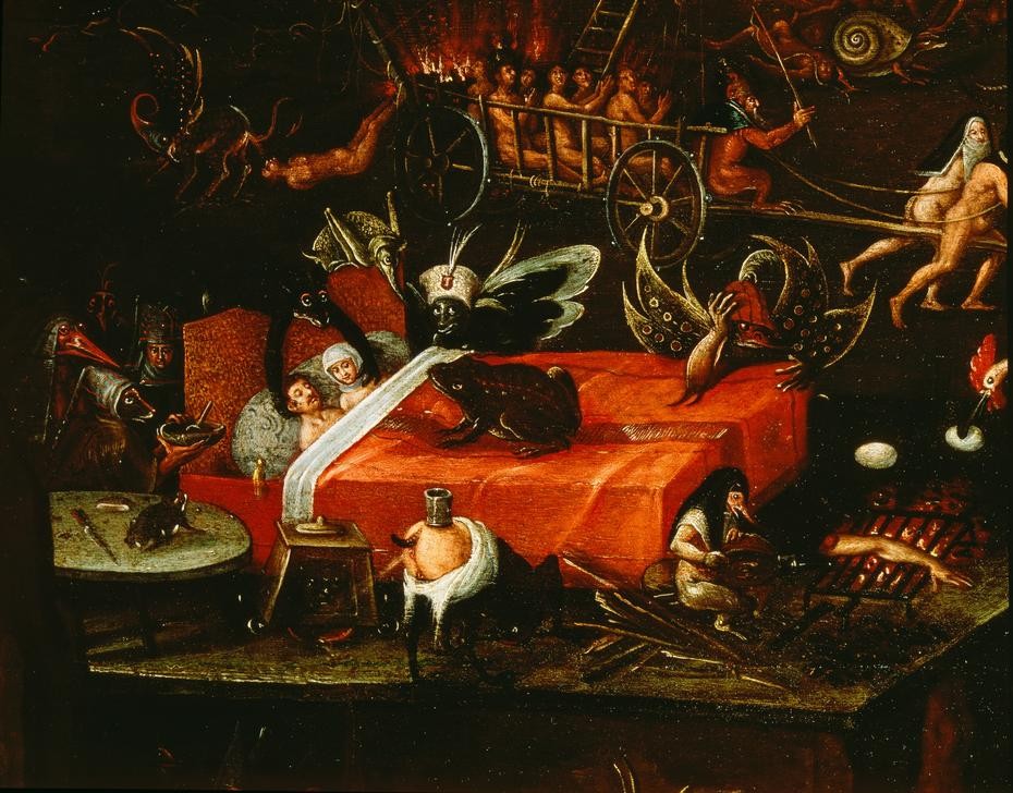 Hieronymus Bosch, Die Hölle (Bett,Liebespaar,Traum,Dämon,Alptraum,Jüngstes Gericht,Hölle,Phantastische Kunst,Niederländische Kunst,Wollust,Schlafen (Schlaf))