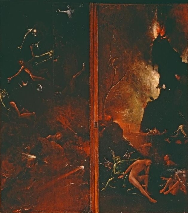 Hieronymus Bosch, Der Sturz der Verdammten (Feuer,Religion,Nacht,Verdammte,Hölle,Phantastische Kunst,Niederländische Kunst,Jenseitsvorstellungen,Höllenstrafe)