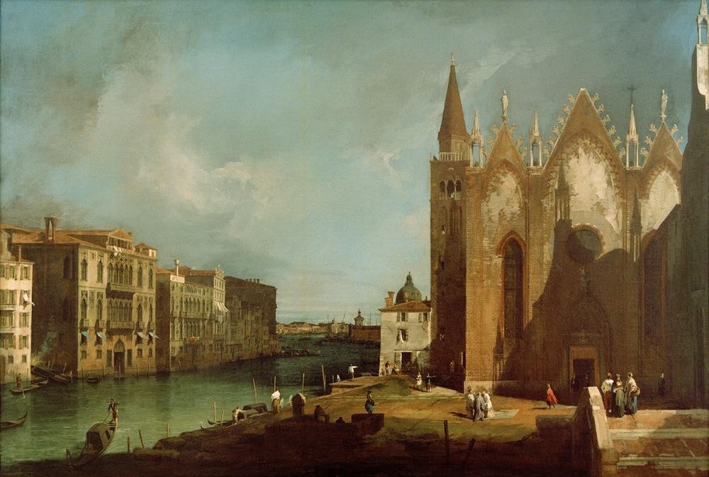 Giovanni Antonio Canaletto, Il Canal Grande da Santa Maria della Carità, verso il Bacin (Architektur, Wunschgröße, Malerei, Venedig, Vedute, Stadtansicht, Städte,  Campanile, Kirche, Kanal, Rio, Italien, Klassiker, Wohnzimmer, bunt)