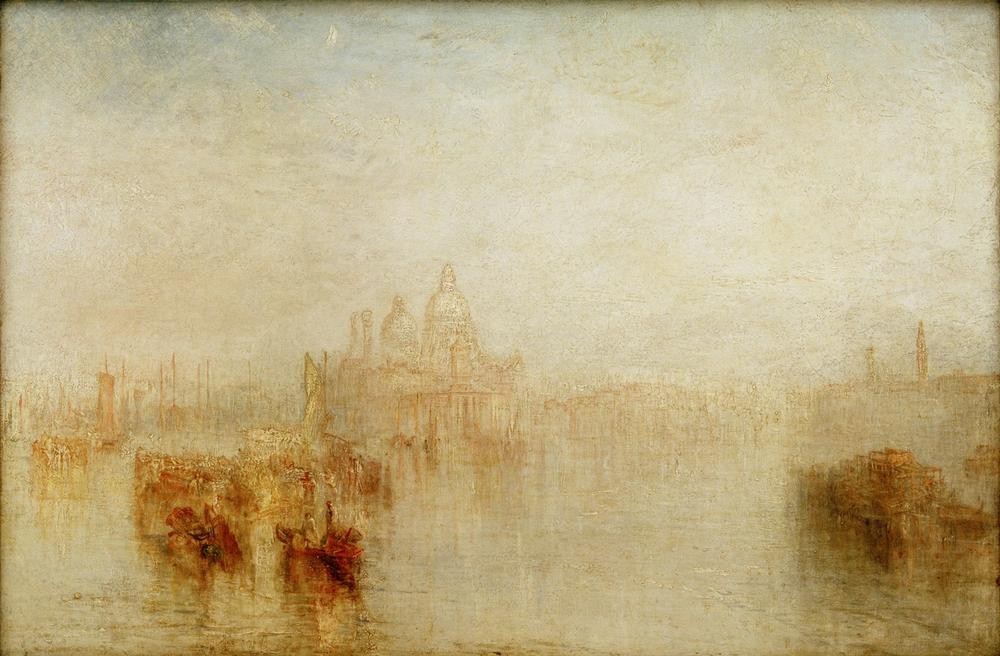 JOSEPH MALLORD WILLIAM TURNER, Venice – Maria della Salute (Architektur,Boot,Geographie,Kirche,Kunst,Stadt,Meer,Vedute,Lagune,Kuppel,Stadtansicht,Architekturdarstellung,Englische Kunst,Binnenschiffahrt,Ansicht,Romantik,Topographie,Kuppelkirche,Sakralbau,Schifffahrt)