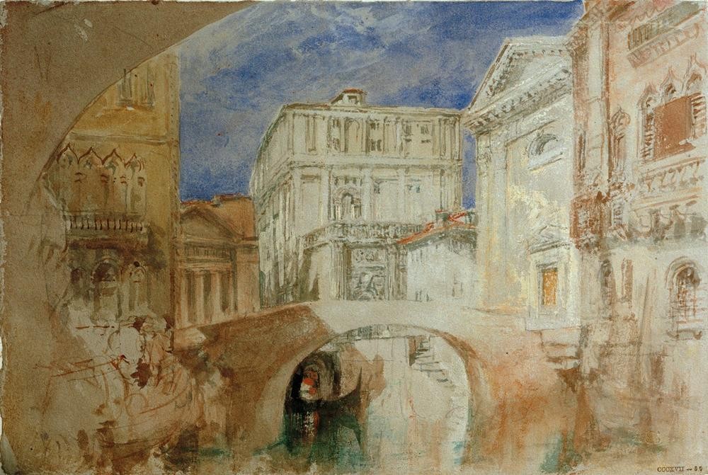 JOSEPH MALLORD WILLIAM TURNER, The Church of San Luca and the Back of the Palazzo Grimani (Architektur,Boot,Brücke,Geographie,Kanal,Kirche,Kunst,Stadt,Gondel,Fluss,Vedute,Stadtansicht,Architekturdarstellung,Englische Kunst,Binnenschiffahrt,Ansicht,Romantik,Topographie,Sakralbau,Palazzo,Schifffahrt,Wasserweg)