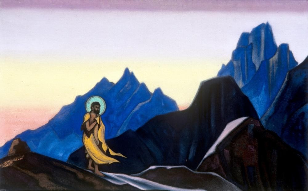 Nicolai Roerich, Bhagavan (Berge, Gebirge, Landschaft, Heiliger, Nimbus, mystisch, klassische Moderne, Wunschgröße, Schlafzimmer, Wohnzimmer , Malerei)