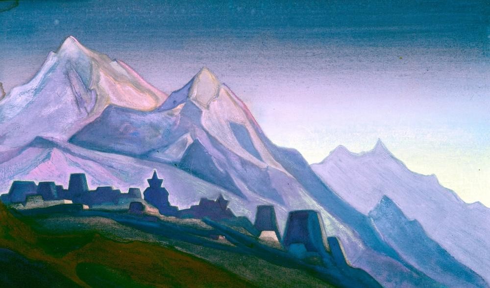 Nikolai Roerich, Tibet (Berge, Gebirge, Tibet, Himalaja, Natur, Dorf, Impressionismus,  mystisch, klassische Moderne, Wunschgröße, Wohnzimmer, Malerei)
