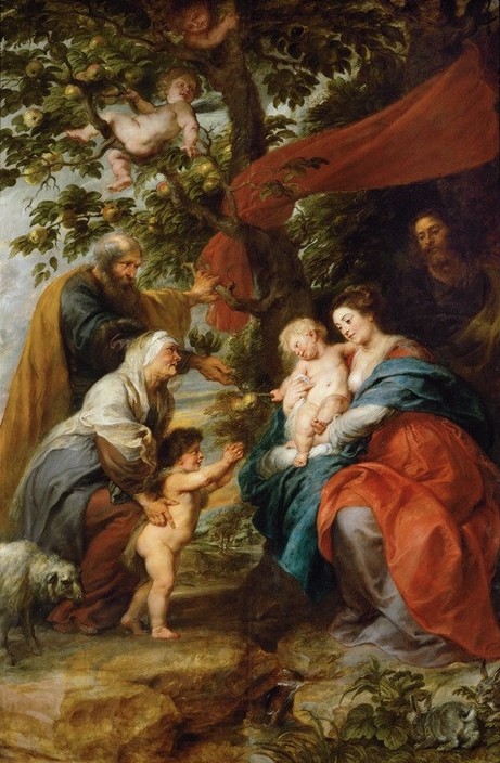 Peter Paul Rubens, Die Heilige Familie unter dem Apfelbaum (Flämische Kunst,Religion,Barock,Heilige Familie,Maria Mit Kind,Jungfrau,Baum,Flucht Nach Ägypten,Niederländische Kunst,Apfelbaum,Ildefonso-Altar)