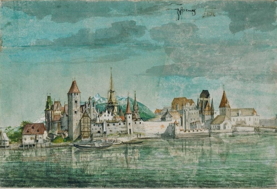 Albrecht Dürer, Innsbruck, von Norden her gesehen (Architektur,Deutsche Kunst,Wasser,Renaissance,Fluss,Vedute,Stadtansicht,Vier Elemente)