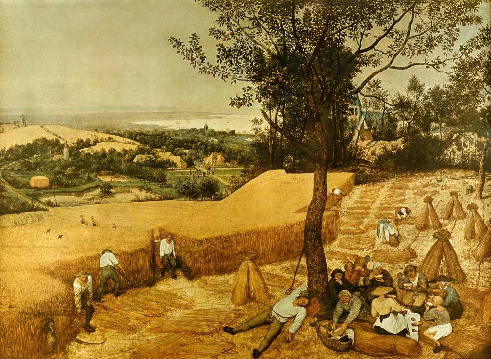 Pieter Brueghel der Ältere, Die Kornernte (Arbeiter,August,Bauer (Landwirt),Brot,Ernte,Essen Und Trinken,Geräte,Getreideanbau,Herrenmode,Jahr Und Kalender,Jahreszeiten,Kunst,Landschaft,Mode,Monat,Pause,Picknick,Sommer,Volkskunde,Schnitter (Ernte),Sense,Erschöpfung,Getreide,Mittagsschlaf,Bäuerin,Ni)