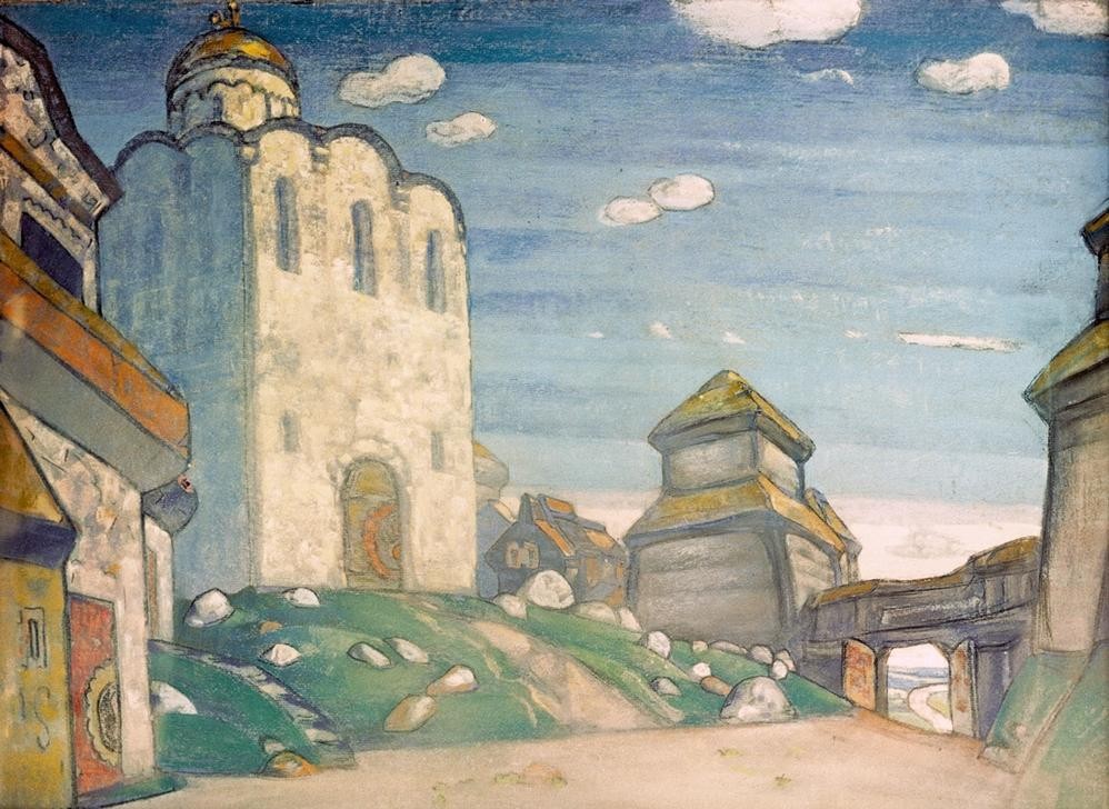 Nikolai Roerich, The Cathedral in Putivl (Dorf, Ukraine, Kirche, Kathdrale, historisch, klassische Moderne, Wunschgröße,  Wohnzimmer, Malerei)