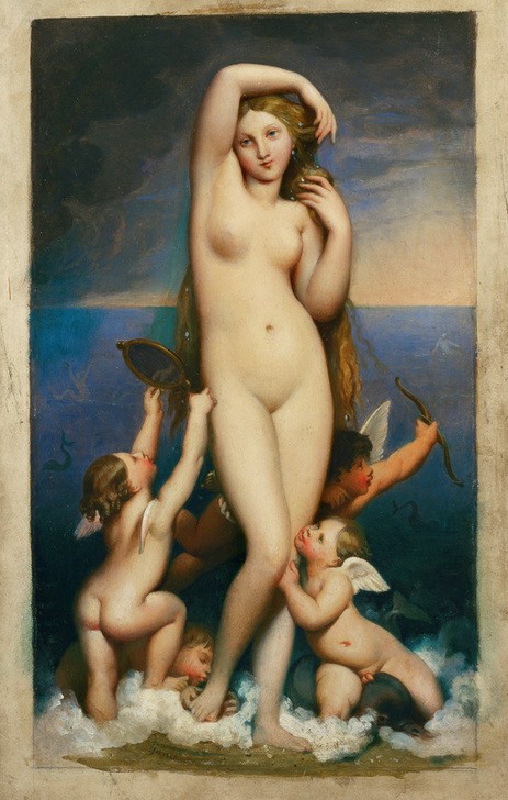 JEAN-AUGUSTE-DOMINIQUE INGRES, Venus Anadyomene (Frau, Venus, Göttin, Schönheit, Geburt, Mythologie, Schönheit, Meer, Klassizismus, Akt, Portrait, Amorette, Malerei, Klassiker, Wohnzimmer, Schlafzimmer, Wunschgröße)