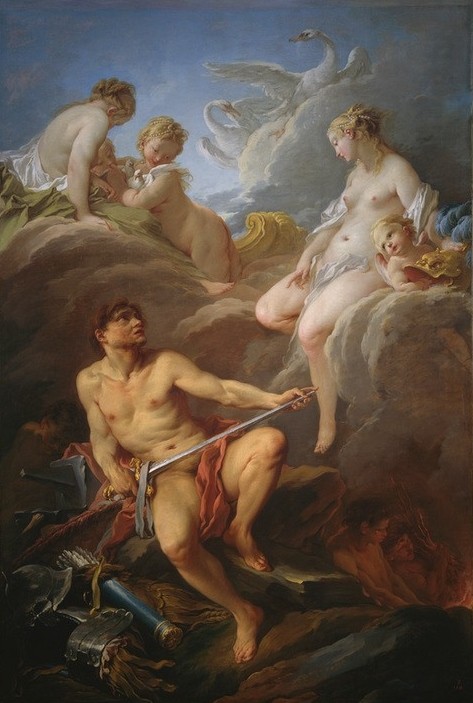 Francois Boucher, Venus demandant à Vulcain des armes pour Enée (Frau,Krieg,Mann,Mythologie,Säbel,Schmied,Schwert,Vulkan,Waffe,Schwan (Tier),Römisch,Rokoko,Putto,Trojanischer Krieg,Französische Kunst,Genius,Götter,Göttin,Griechisch-Römische Mythologie,Waffenschmied,Gewerbe,Mythos)