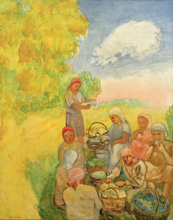 David Petrowitsch Sterenberg, Brigade in der Pause (Arbeit,Ernte,Frau Und Beruf,Pause,Sozialistischer Realismus,Frau Im Sozialismus,Russische Kunst,Brigade,Landarbeiterin,Landwirtschaft)