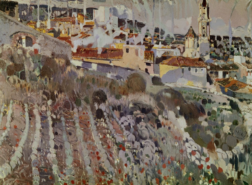 Joaquim Mir, Terrassendorf (Dorf, Katalanisches Dorf, Landwirtschaft, Post-Modernisme, Malerei, Klassische Moderne, Wunschgröße, Wohnzimmer, Treppenhaus, bunt)