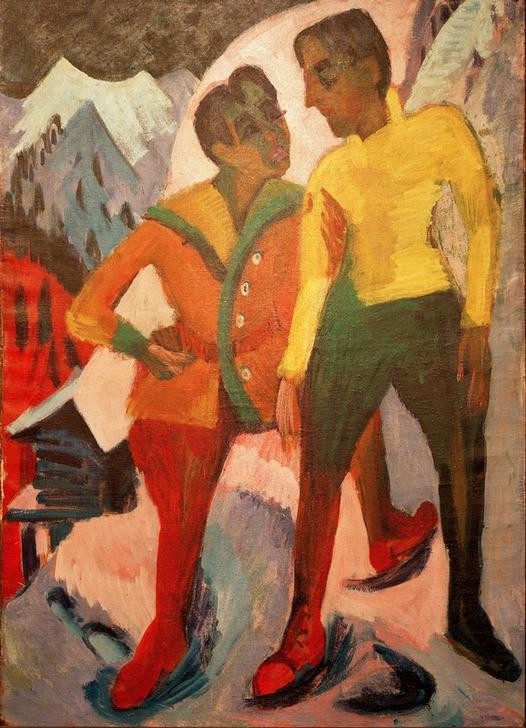 Ernst Ludwig Kirchner, Zwei Brüder Mardersteig (Deutsche Kunst,Geschwister,Jahreszeiten,Winter,Winterurlaub,Portrait,Expressionismus,Die Brücke)