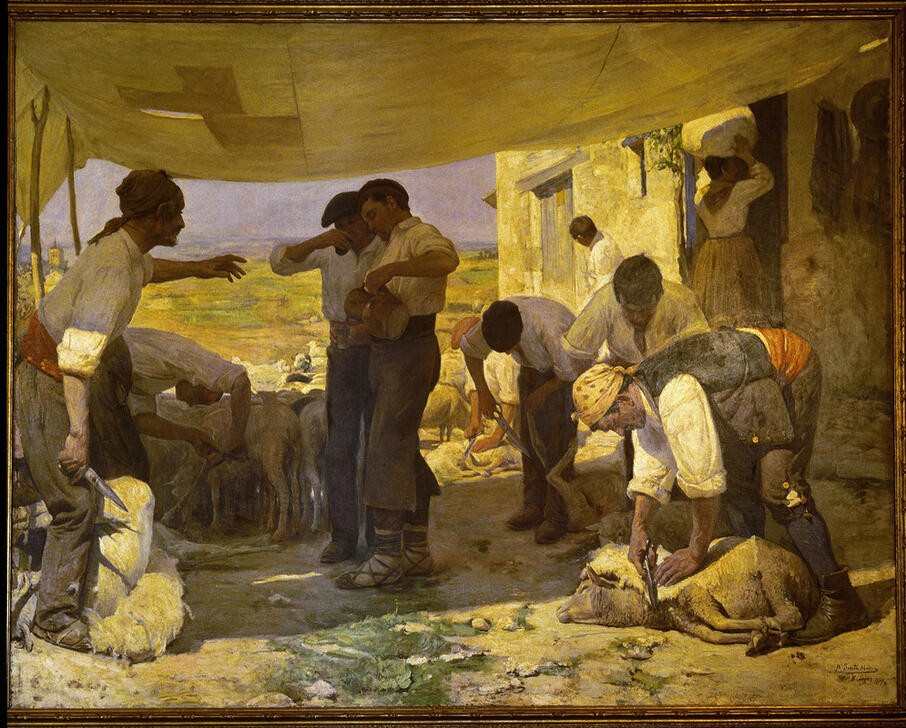 Marceliano Santa Maria, Unbekannt (HERD, TRINKEN, WIDDER (TIER), SCHAF, SCHAFSCHUR, SPANISCHE KUNST, ALLTAGSKULTUR, LAMM, SCHAFHERDE, HERDE, VIEH, MARKISE, EWE, RANCH)