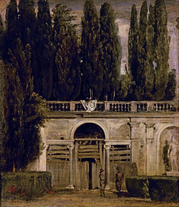 Diego Rodriguez de Silva y Velasquez, Garten der Villa Medici in Rom (Architektur,Garten Und Park,Geographie,Kunst,Park,Ruine,Terrasse,Barock,Baum,Grotte,Spanische Kunst,Stadtansicht,Zypresse,Gartenarchitektur,Topographie,Balustrade,Garten)