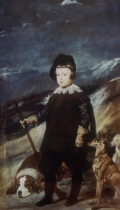 Diego Rodriguez de Silva y Velasquez, Prince Balthasar Carlos (Figurine,Frau,Jagd,Kindermode,Kind,Mädchen,Barock,Hund,Portrait,Kulisse,Stock,Knabe,Schrotflinte,Hakenbüchse,Chasseur,Figur,Statuette,Privatsammlung,Jagdszene,Prinz)