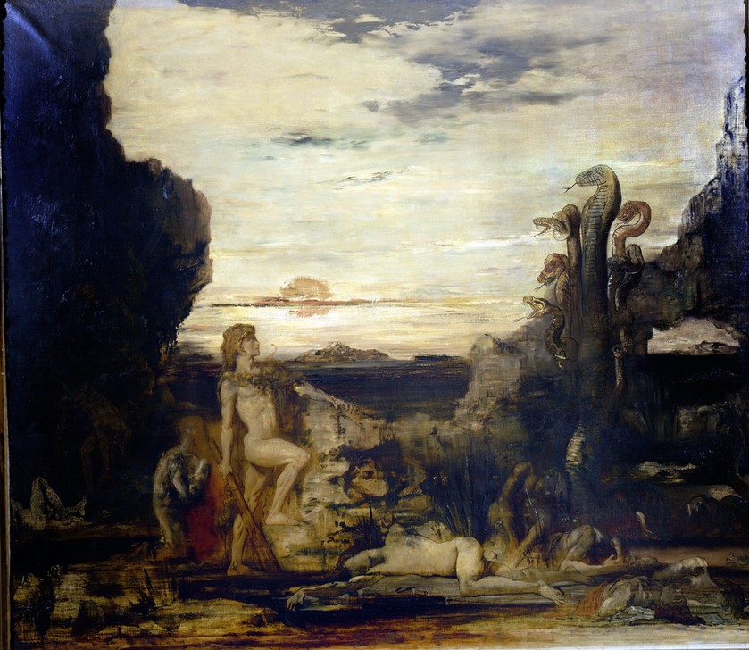 Gustave Moreau, HERCULES Y LA HIDRA DE LERNA (Griechische Kunst,Held,Literatur,Meer,Kraftprotz,Seeungeheuer,Ungeheuer,Heros,Starker Mann,Mythos)