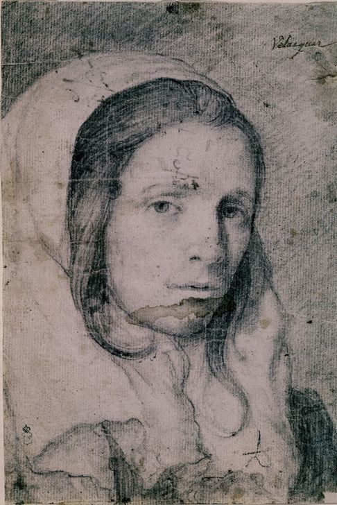 Diego Rodriguez de Silva y Velasquez, Drawing of a woman’s face (Frau,Jugend (Lebensalter),Mädchen,Portrait,Jünger,Zeichnen,Knabe,Gesicht)
