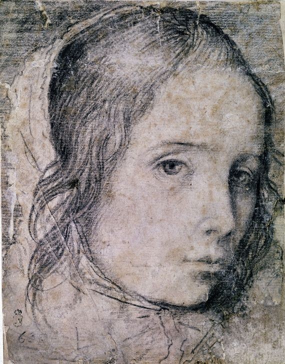 Diego Rodriguez de Silva y Velasquez, Drawing of a woman’s face (Frau,Jugend (Lebensalter),Mädchen,Portrait,Jünger,Knabe,Gesicht,Kopf)