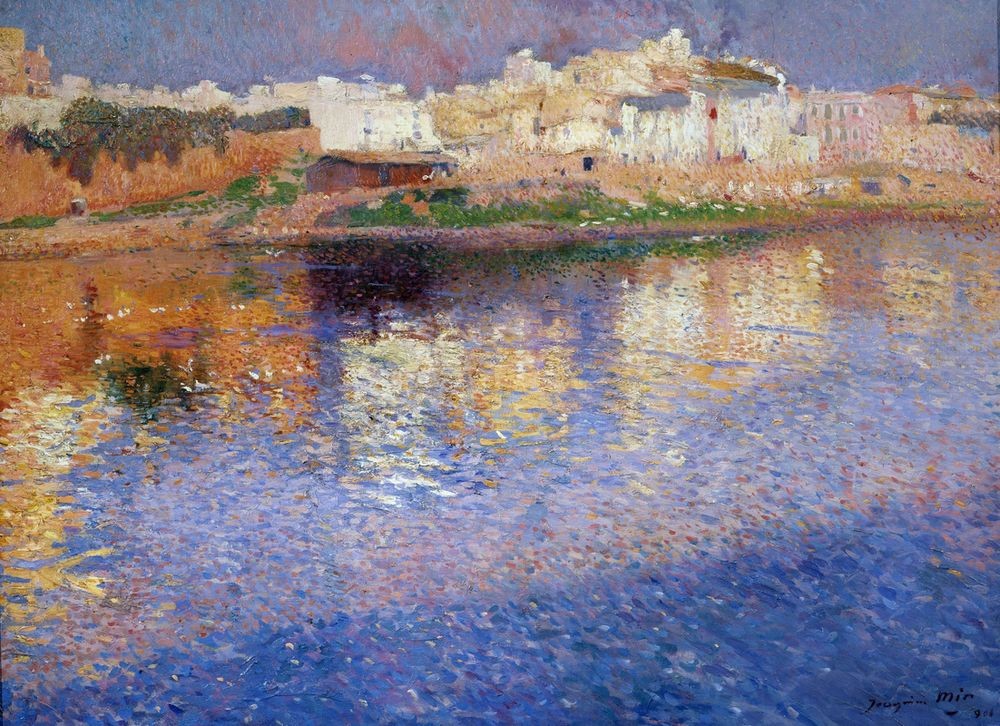 Joaquim Mir, Reflexionen, Mallorca (Meer, Meeresbrise, Strand, Stadt, Spiegelungen, Post-Modernisme, Malerei, Klassische Moderne, Wunschgröße, Wohnzimmer, Treppenhaus, bunt)