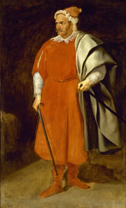 Diego Rodriguez de Silva y Velasquez, Portrait of the Buffoon (Figurine,Schwert,Barock,Portrait,Clown,Türkisch,Figur,Statuette,Rot,Spassvogel)