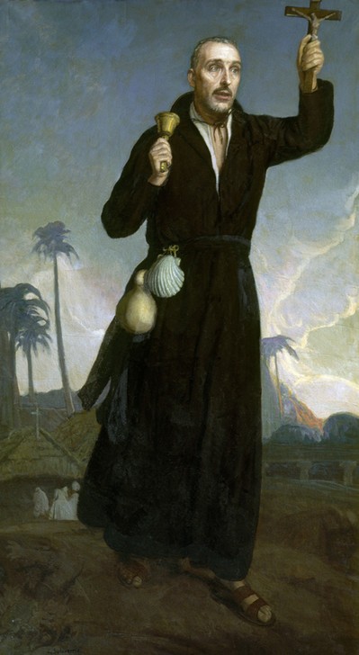 Elias Salaverria, Unbekannt (Mönch, Pilger, Kruzifix, Jakobsmuschel, Glocke, Realismus, Wunschgröße, Menschen, Wohnzimmer, Treppenhaus,)