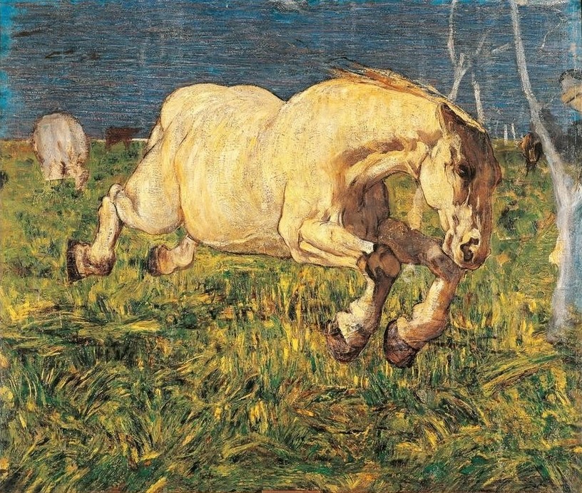 Giovanni Segantini, Horse at Gallop (Pferd, Galopp, Bewegung, Sprung, Kaft, Energie, Realismus, Malerei,  klassische Moderne, Wunschgröße, Wohnzimmer)