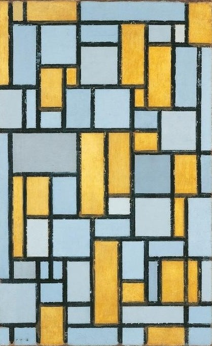 Piet Mondrian, Composition in Grey and Ochre (Geschichte,Kunst,Stillleben,Geometrisch,Muster,Rechteck,Gelb)
