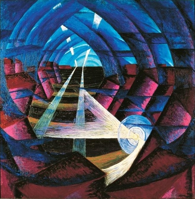Luigi Russolo, Compenetration of Houses+Light+Sky (Tunnel,Fantasy,Bilderrahmen,Futurismus,Blau,Horizont)