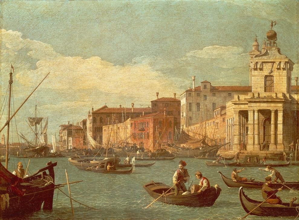 Giovanni Antonio Canaletto, The Custom Point and the Giudecca Canal, Venice (Architektur, Wunschgröße, Malerei, Venedig, Städte, Lagune, Zoll, Dogana, Gondeln, Boote, Alltag, Italien, Klassiker, Wohnzimmer, bunt)