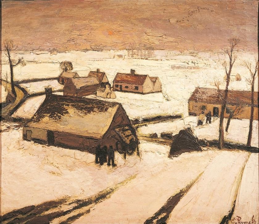 Constant Permeke, Unbekannt (BAUERNHAUS, DORF, SAKRAMENTE, TOD, WINTER, SCHNEE, EXPRESSIONISMUS, Wunschgröße, TAG, HORIZONTALE)