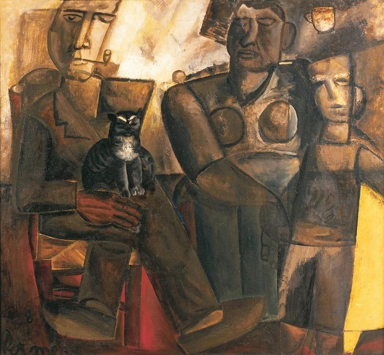 Constant Permeke, Unbekannt (Familie, Vater, Mutter, Kind, Katze, Gruppenbild, Expressionismus, Wunschgröße, Klassische Moderne, Wohnzimmer)