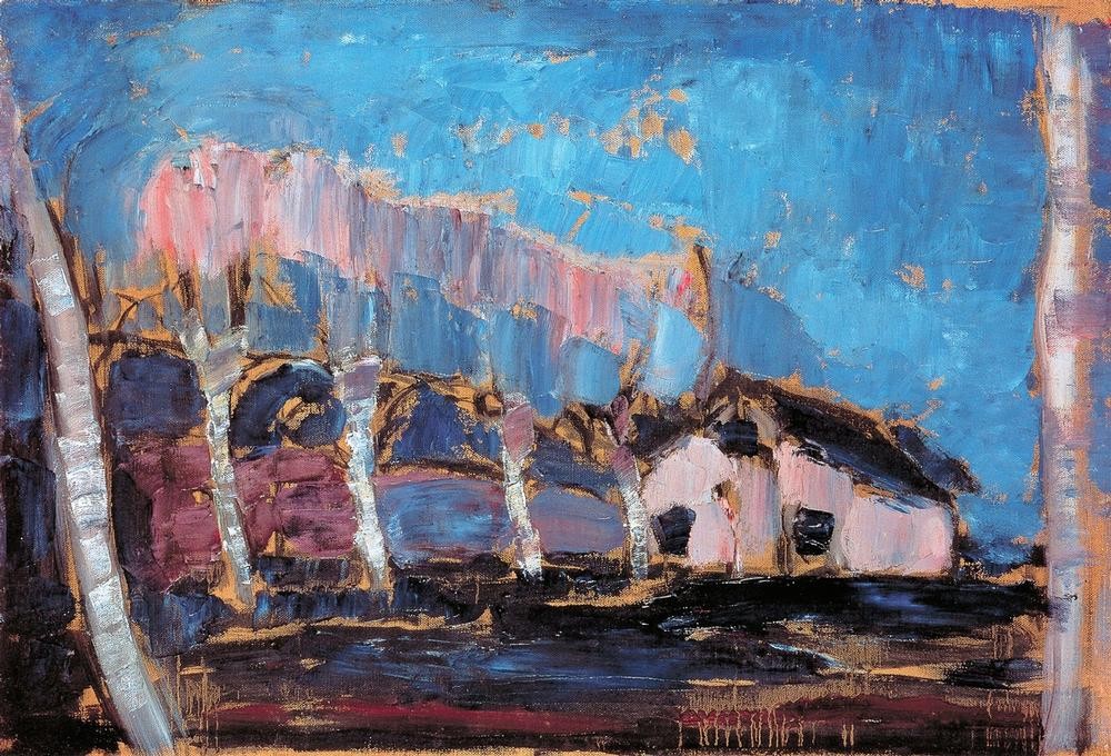 Piet Mondrian, Night Landscape (Geschichte,Haus,Kunst,Nacht,Baum,Horizontale)