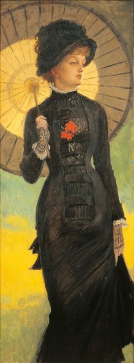 James Tissot (Jacques-Joseph), Woman with a Parasol (Kunst,Hut,Bilderrahmen,Tag,Eleganz)