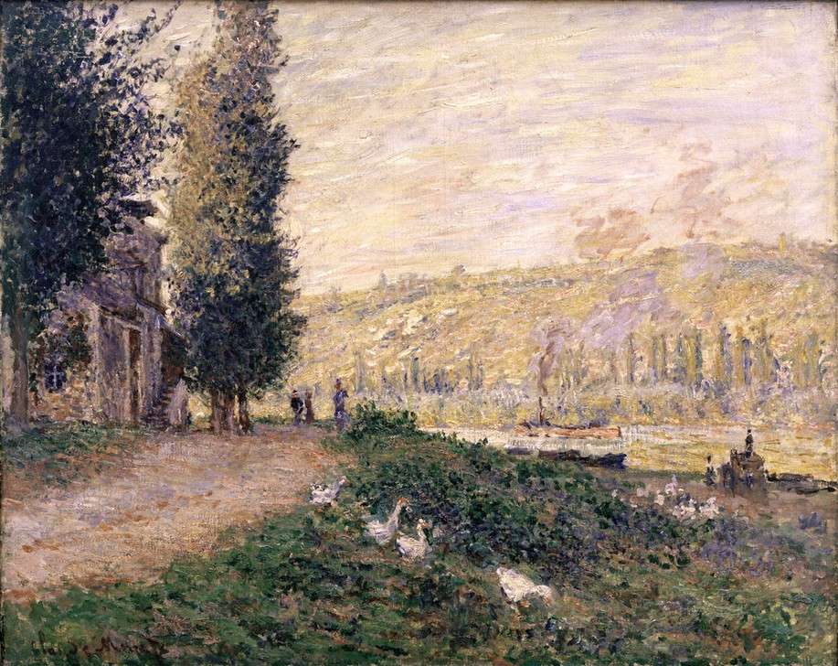 Claude Monet, La Berge à Lavacourt (Kunst,Landschaft,Impressionismus,Fluss,Französische Kunst,Ufer,Uferstrasse)