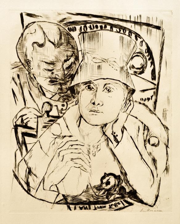 Max Beckmann, Theaterloge (Mann, Frau, Zuschauer, Zeichnung, Grafik, Expressionismus, Klassische Moderne, Wunschgröße, Wohnzimmer, schwarz/weiß)