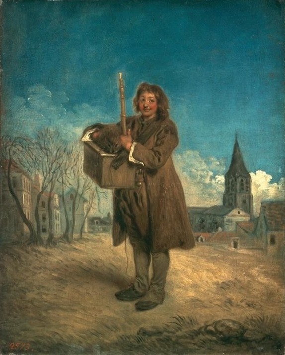 Jean-Antoine Watteau, Savoyarde mit Murmeltier (Fahrendes Volk, Gesellschaft,  Strassenmusikant,  Murmeltier, Savoyarden, Land und Leute, Dorf, Rokoko, Wohnzimmer, Treppenhaus, Klassiker,  Wunschgröße)