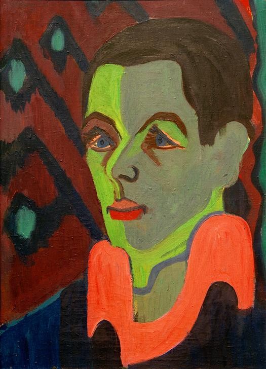Ernst Ludwig Kirchner, Selbstbildnis (Bildhauer,Deutsche Kunst,Grafiker,Künstler,Kunst,Maler (Künstler),Mann,Selbstbildnis,Portrait,Expressionismus,Die Brücke,Brustbild,Halbprofil,Person)