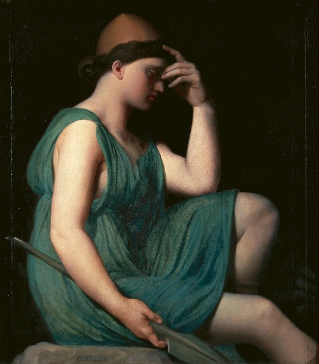 JEAN-AUGUSTE-DOMINIQUE INGRES, L’Odyssée (Literatur, Allegorie, junger Mann, Melancholie, Nachdenken, Speer, Mythologie, Malerei, Klassiker, Wohnzimmer, Treppenhaus, Klassizismus, Wunschgröße)