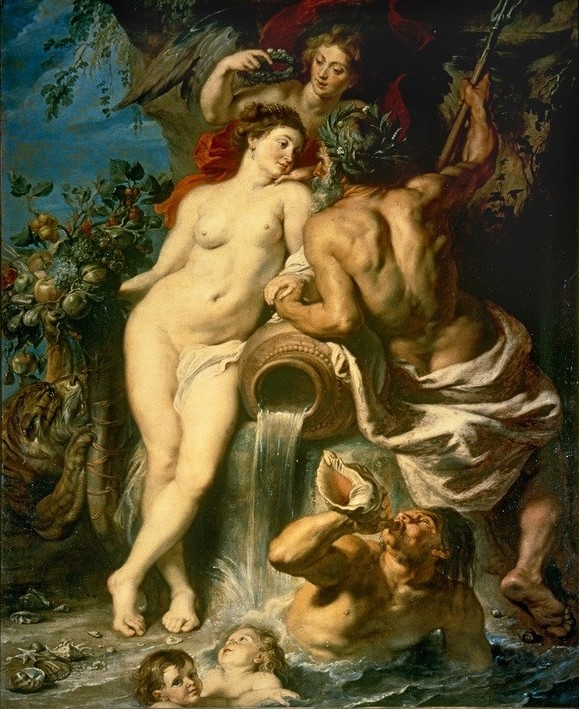 Peter Paul Rubens, Die Verbindung des Wassers mit der Erde (Elemente,Flämische Kunst,Frau,Mythologie,Wasser,Erde,Barock,Akt,Allegorie,Quelle,Niederländische Kunst,Götter,Fruchtbarkeit,Griechisch-Römische Mythologie)