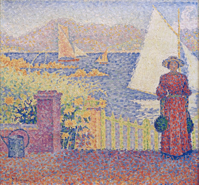Paul Signac, Tor in Saint-Tropez (Frau,Küste,Landschaft,Segelboot,Pointillismus,Französische Kunst,Gartentor,Garten)