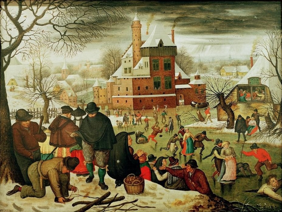 Pieter Brueghel der Jüngere, Winter (Eislauf,Jahr Und Kalender,Jahreszeiten,Landschaft,Freizeit,Unfall,Winter,Schnee,Fluss,Po (Gesäss),Manierismus,Niederländische Kunst,Sturz,Ins Eis Einbrechen,Alltag)