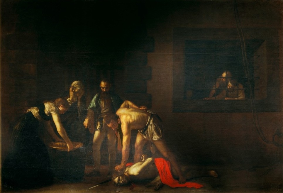 Caravaggio, Enthauptung Johannes des Täufers (Neues Testament, Religion, Christentum, Enthauptung, Hinrichtung, Religion, Tod, Henker,  hell-Dunkel, Barock, Klassiker, Malerei, Wunschgröße, Wohnzimmer)